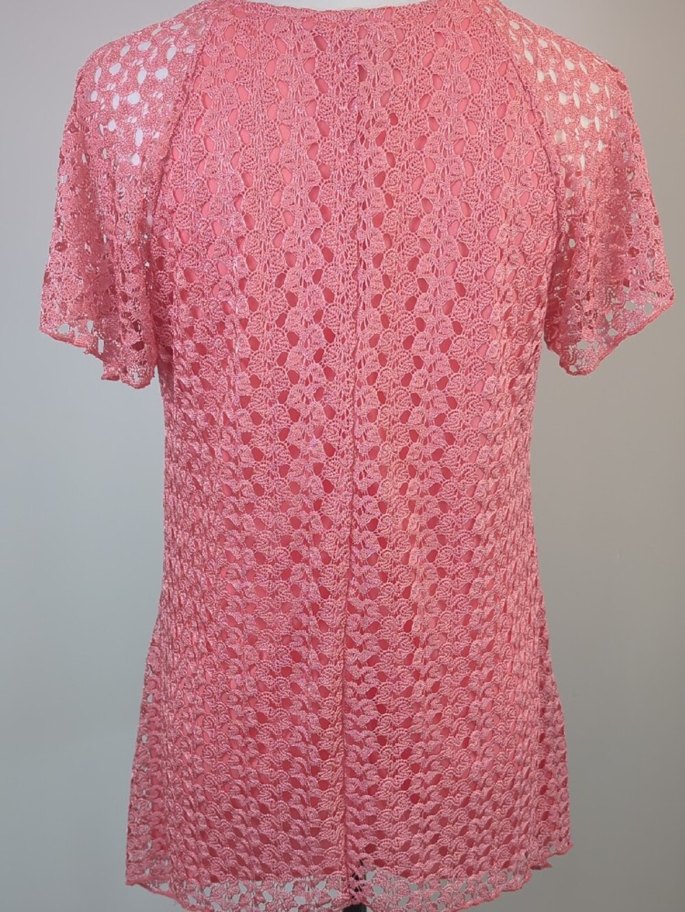 Brittany Black Coral Pink Lace Overlay Blouse Scoop Neck Beaded Embellished Top - Picture 2 of 14